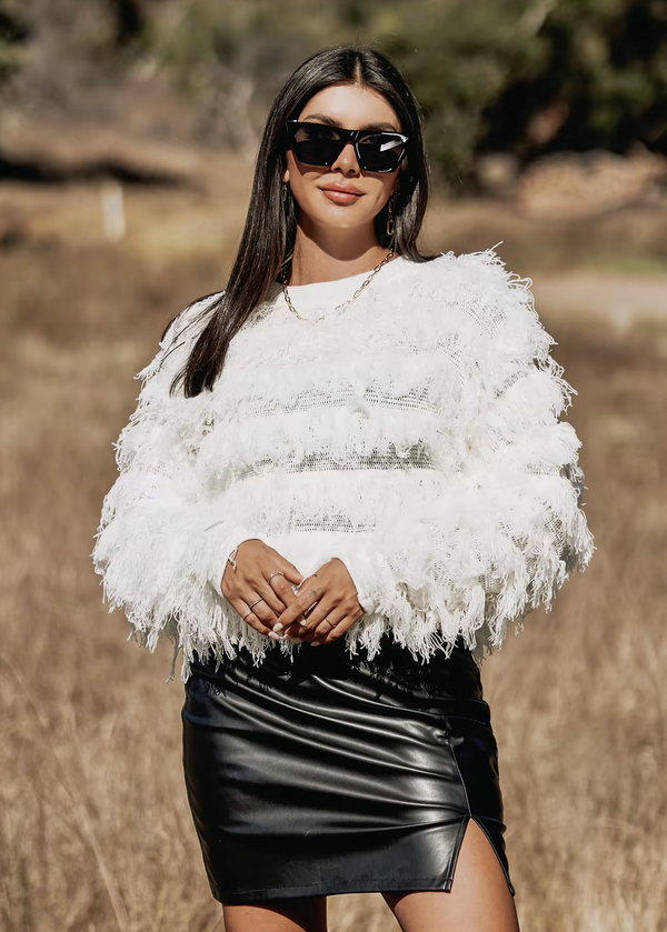 White Fringe Sweater