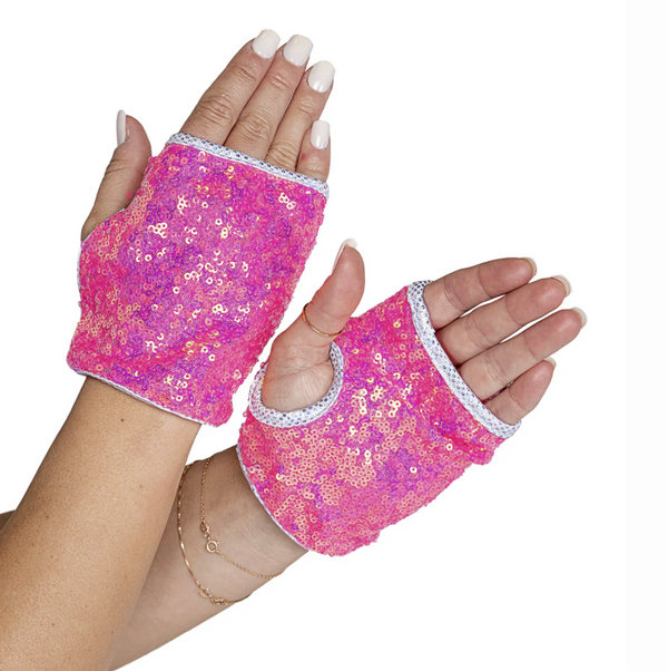 Open Finger Sequin Glove- Hot Pink