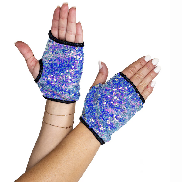 Open Finger Sequin Glove- Jade Blue