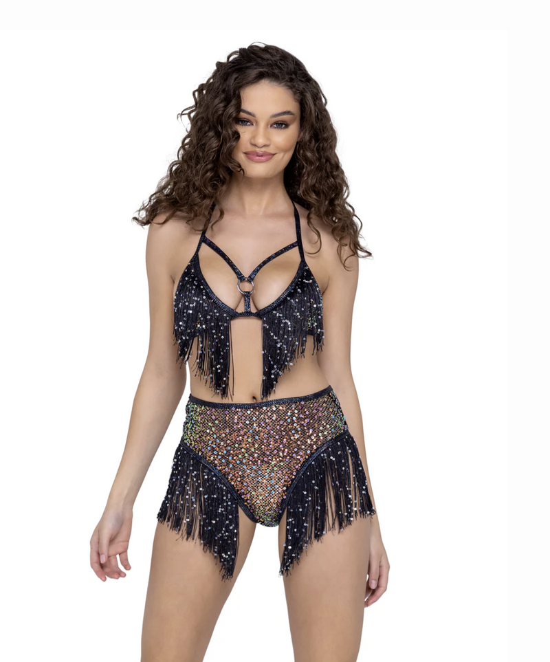 Sequin Fishnet High Waisted Bottoms