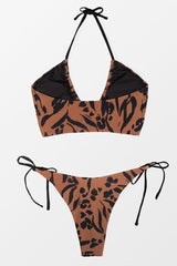 Wild At Heart Tan & Black Halter Tie Side Bikini Set