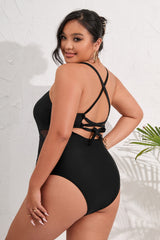 Love Los Angeles Mesh Tie-Back Plus Size One Piece Swimsuit in Black