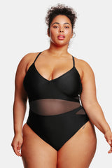 Love Los Angeles Mesh Tie-Back Plus Size One Piece Swimsuit in Black