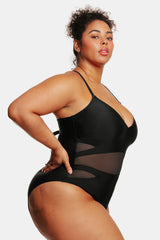 Love Los Angeles Mesh Tie-Back Plus Size One Piece Swimsuit in Black