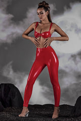 Alecto High Waist Vinyl Leggings Red