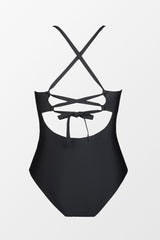 Love Los Angeles Mesh Tie-Back Plus Size One Piece Swimsuit in Black