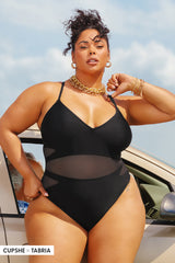 Love Los Angeles Mesh Tie-Back Plus Size One Piece Swimsuit in Black