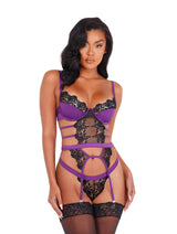 1PC EMBROIDERED LACE & SATIN BUSTIER SET