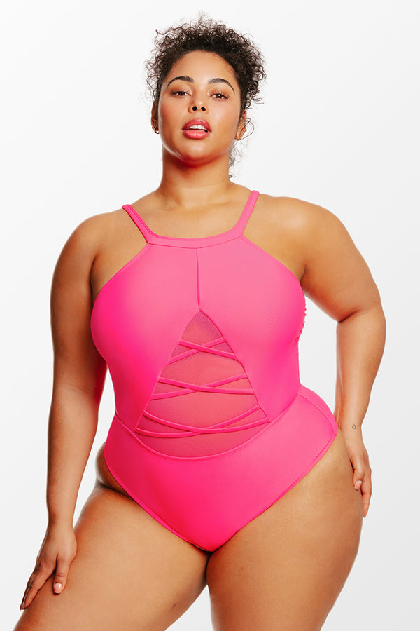 Love Los Angeles Strappy Mesh Plus Size One Piece Swimsuit