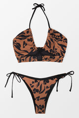 Wild At Heart Tan & Black Halter Tie Side Bikini Set